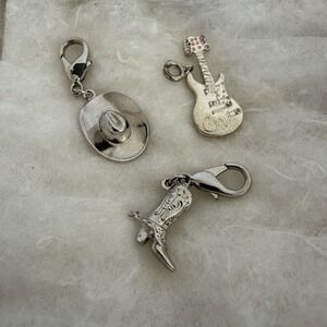 Western Charm Lot Cowboy Boot Hat Guitar Silver Tone Charms Lobster Clasp